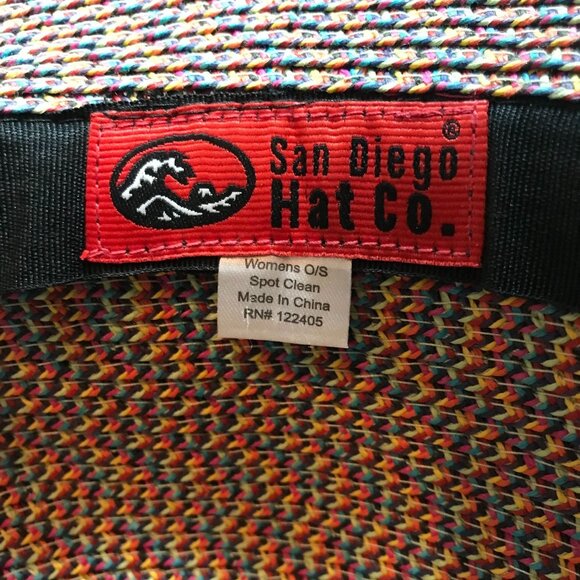 San Diego Hat Co. Womens Multicolor Wide Brim Straw Hat Blue Red Yellow Tan - Picture 2 of 9